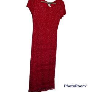 Jessica Howard Maxi dress Red Knit & Glitter Holiday Cocktail Size 14 New